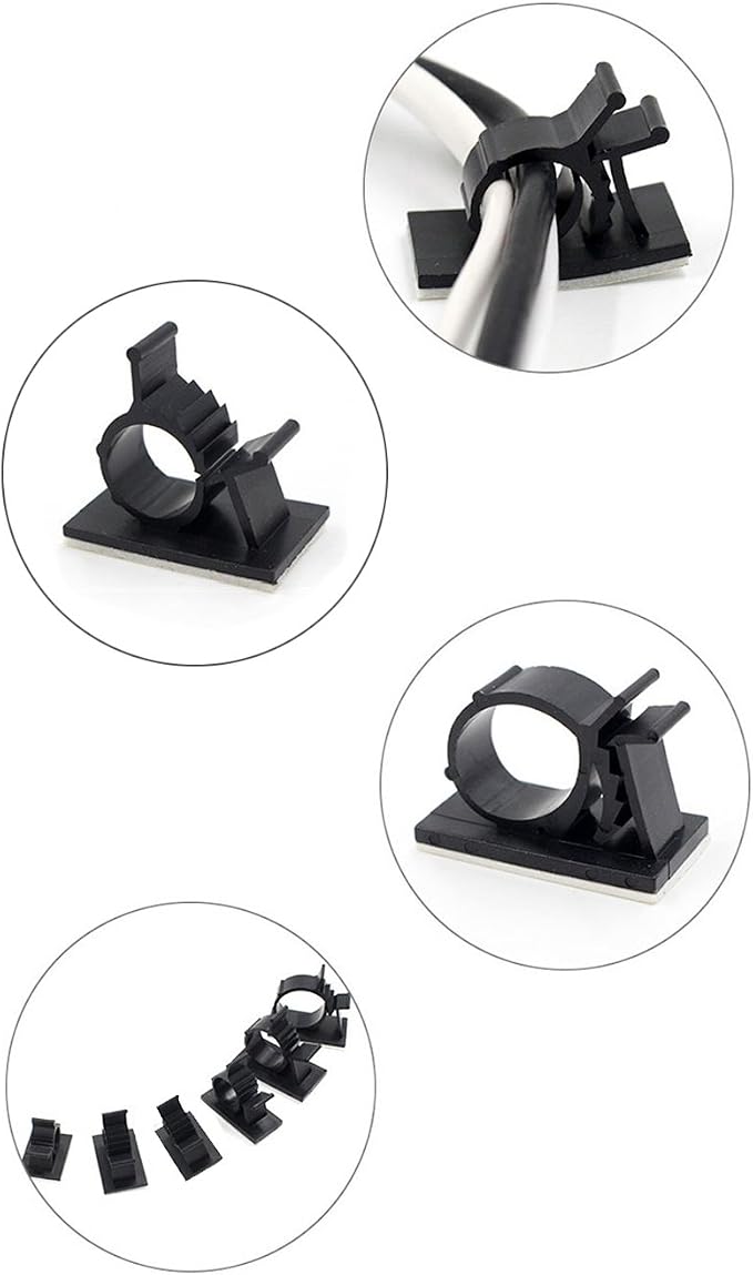 Cable Clips, GLE2016 Self-Adhesive Wire Holder Cable Organizer Cord Management Clamps with Adjustable Backed 20 Pack Black