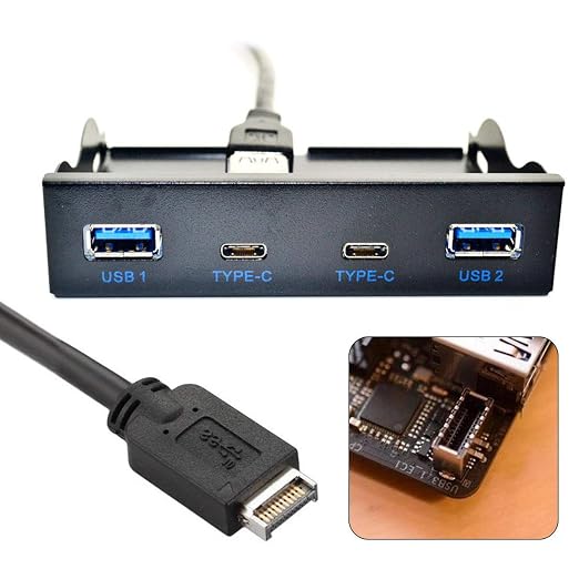 Chenyang 4 Ports 2 USB C ＆ 2 USB 3.0 to USB 3.1 Type E Front Panel Header USB HUB Port Multiplier Expansion Adapter for 3.5" Floppy Bay