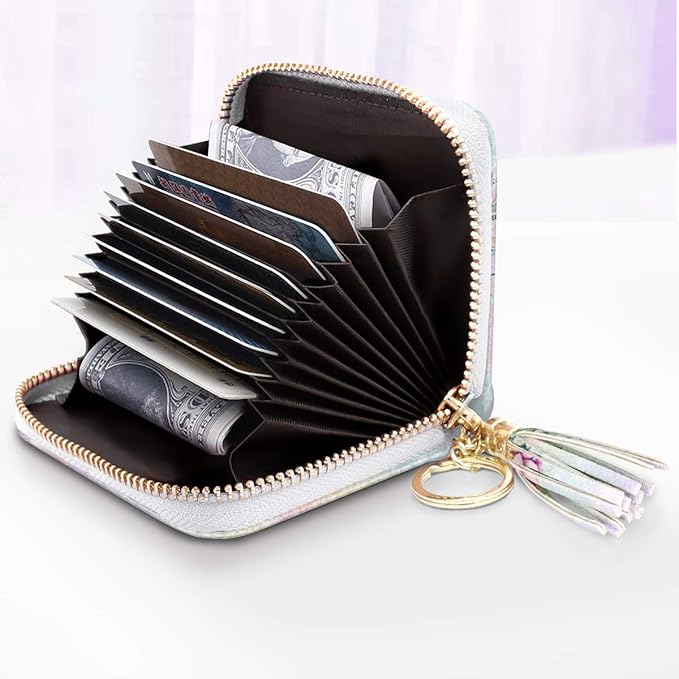 Coco Rossi Leather Credit Card Wallet for Women, RFID Blocking Zipper Cards Holder with Tassel