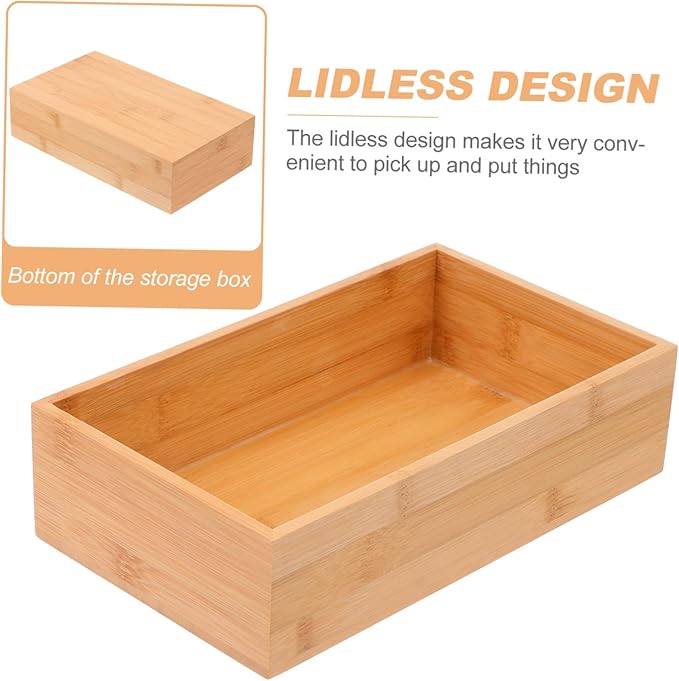 Desktop Storage Box Khaki Natural Wood Organizer Bin Lidless Design Easy Access for Home Office Desktop Items Simple Stylish Decorative Container