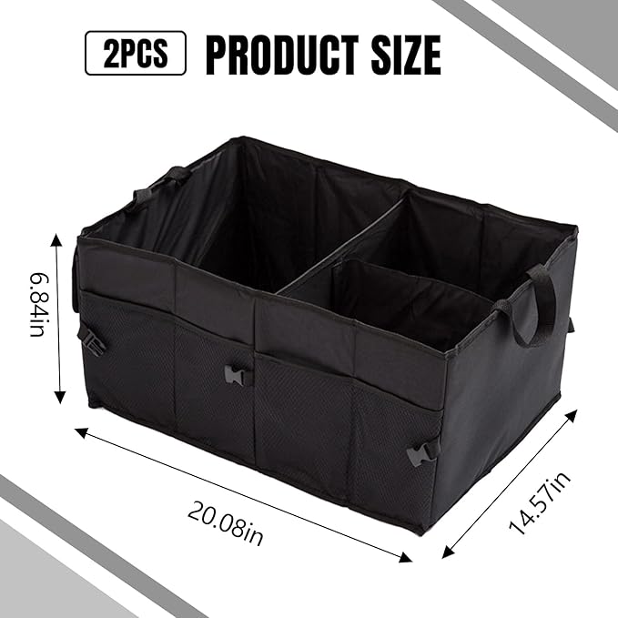 Hovom 2PCS Car Trunk Organizer, Collapsible Trunk Backseat Organizer, Multi-Compartment Car Organizers and Storage, Foldable Trunk Storage Organizer for SUV, Road Trip Essentials Accessories (2PCS)