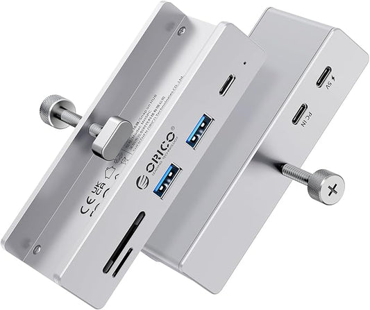 ORICO USB Hub 3.2, Clamp USB-Hub with Extra Power Supply Port, 10Gbps Aluminum 5-Port USB Extender with 2 USB-A 3.2 Ports, USB-C 3.2, SD/TF Card Reader 3.0, USB-3.2 Splitter for Monitor, Desk