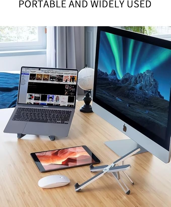 Foldable & Portable Laptop Stand for Desk, Light Weight Alloy Silicon, Ergonomic Aluminum Riser with 7 Adjustable Heights, Compatible with Laptop 10-16' and Tablet
