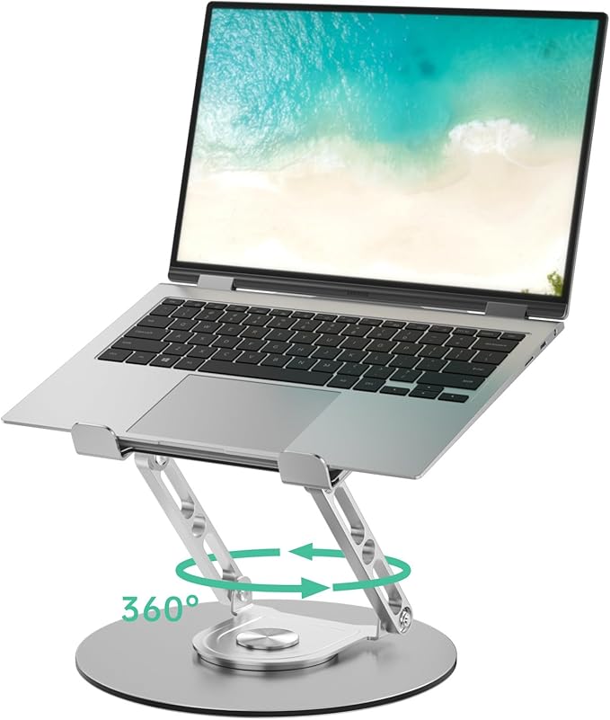 Laptop Stand for Desk Adjustable Computer Stand with 360 Rotating Base Ergonomic Laptop Riser Mount for Desk Foldable Protable Computer Desk Fits with MacBook Pro Air, Round
