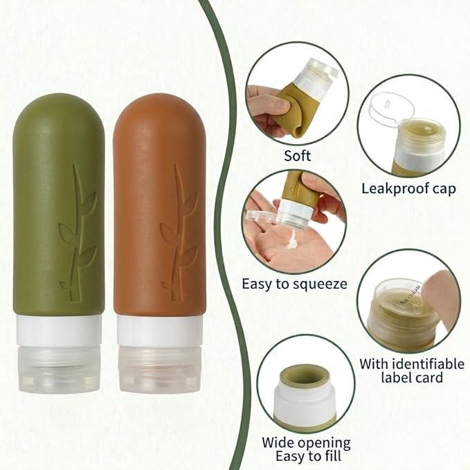 DEPOZA Travel Bottles Kit (16 Pack) - TSA Approved, Leak Proof Silicone Squeezable Containers for Toiletries. Complete Set with Jars, Sprayers & Bag (Earthy brown)