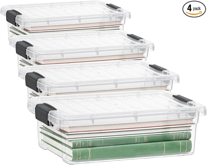 Superio 6.25 Quart Clear Plastic Storage Bin with Lid, Non-Toxic, BPA Free, Odor Free, Organizer Storage Box, Stackable Plastic Tote for Home, Garage, School, and Office (Pack of 4)
