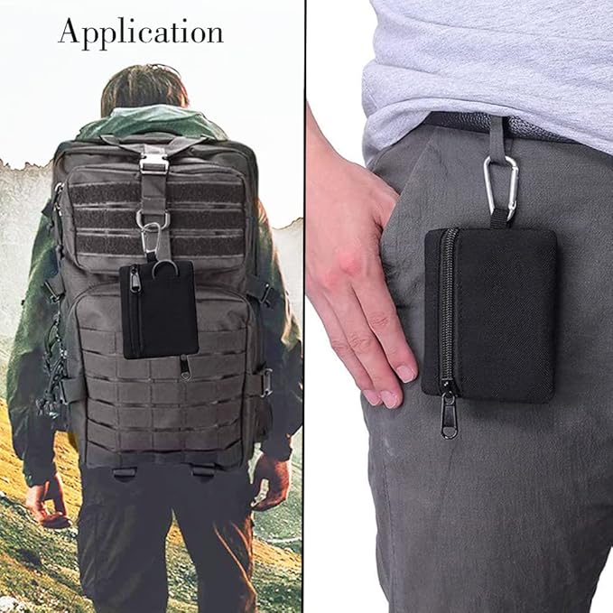 Tactical Keychain Pouch - Military Mini Size Belt Gear EDC Pocket Organizer as Coin Purse ID Card Holder Car Fob Key Waist Case Wallet Headset Pack (Black)