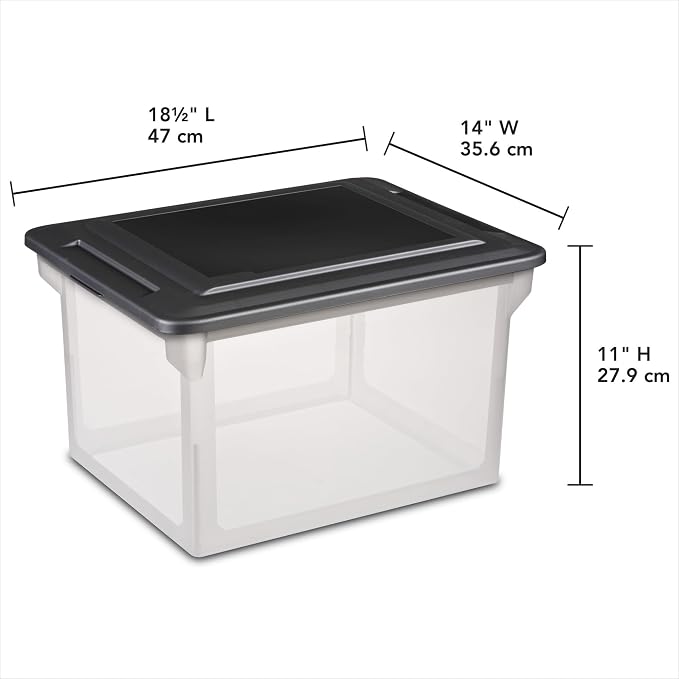Plastic File Box Clear Storage Bins with Black Lids Letter or Legal-Sized File Storage Container, Stackable, Nestable