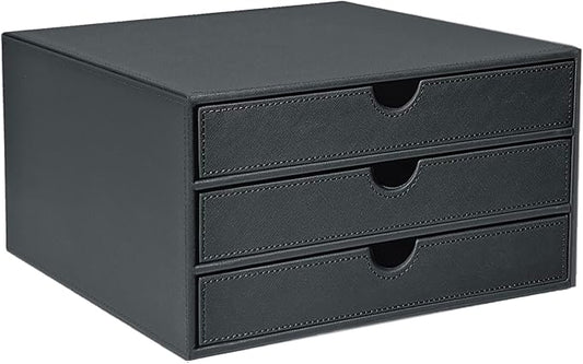 UnionBasic Document Organizer, 3-Drawer File Cabinet Document Storage Box, Office Desktop Filing Organizer, Elegent Grey