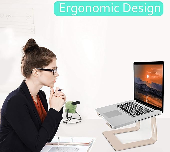 Orionstar Ergonomic Laptop Stand, Premium 5mm Aluminum Riser for 10-15.6 Inch Notebook Computer, Tool-Free Detachable Elevator Holder for Desk Office, Sturdy Riser for Eye-Level Neck Relief (Gold)