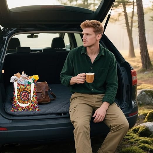 Datura Print Car Trash Bag Portable Waterproof Hanging Garbage Bag with Snap Buttons Back Seat Rubbish Storage Dustbin for Women Man Car Interior Accessories Kitchen Home Travel