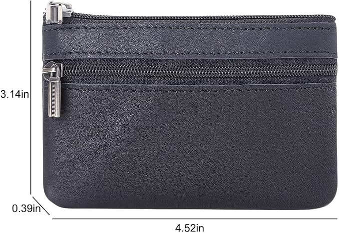 Genuine Leather Coin Purse, Small Coin Pouch for Men Women, Cash Change Wallet Key Holder Money Pouch with Key Ring, Zipper Storage Bag Coin Organizer