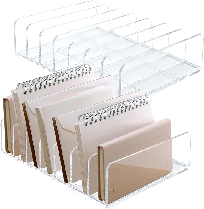 LUOKER Acrylic Mail Organizer - 2 Pcs CD Holder With 7 Compartments, 7 x 5 x 1.57 Transparent Countertop Envelope Organizer for Office, Home Desk(Transparent)