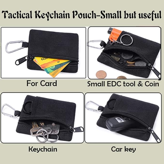Tactical Keychain Pouch - Military Mini Size Belt Gear EDC Pocket Organizer as Coin Purse ID Card Holder Car Fob Key Waist Case Wallet Headset Pack (Black)