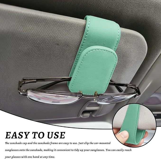 Sunglass Holder for Car, Car Sunglass Holder, Magnetic Leather Sunglasses Holder and Ticket Card Clip, Auto Multi-Functional Sun Visor Eyeglass Holders for SUV Pickup Truck (Neilan)