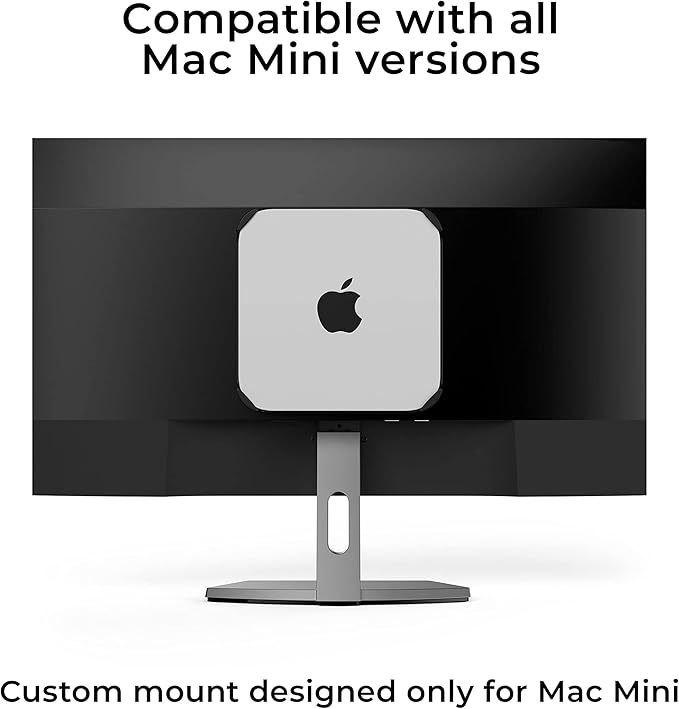 HumanCentric Mount Compatible with Mac mini, Custom Mount Adapter for Wall, Rack, Under Desk, Behind Monitor, 75x75mm and 100x100mm VESA Patterns, Does Not Work with 2024 M4 Mac mini