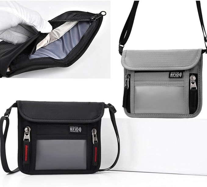 Passport Holder for Travel Pouch Neck Wallet for Traveling Women Men with RFID Blocking Waterproof and Slim Neck Pouch Adjustable Neck Strap (Light grey)