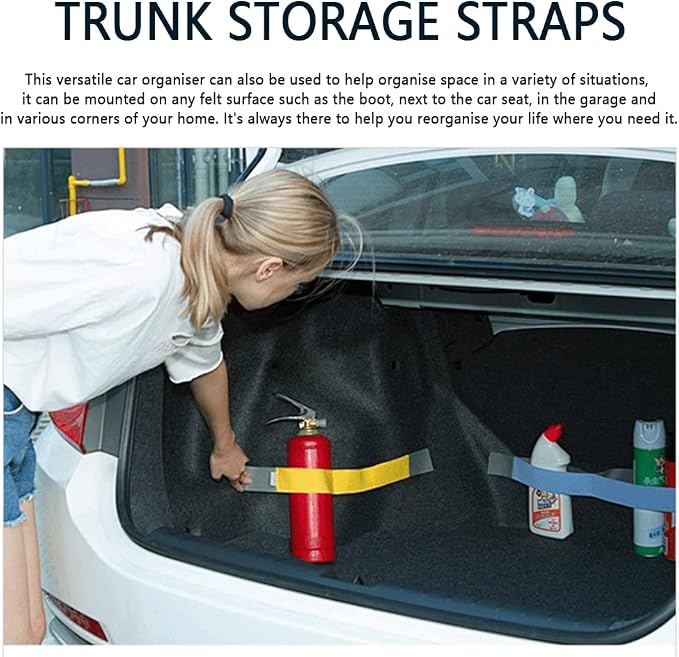 Elastic Car Trunk Organizer Straps with Hook and Loop Tape+2 "Pocket,20"/27.5"/31.5''Car Organizers,Organize the Cluttered Trunk Keeps Items from Rolling Around（31.5inch Long）