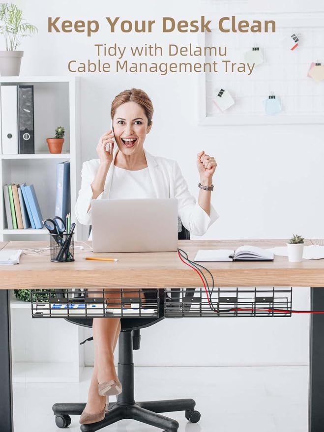 2 Pack Under Desk Cable Management Tray Desk Cable Organizer Metal Wire Cord Management Cable Management Under Desk 31.5'' J Channel Cable Raceway Cord Hider Desk Cable Tray