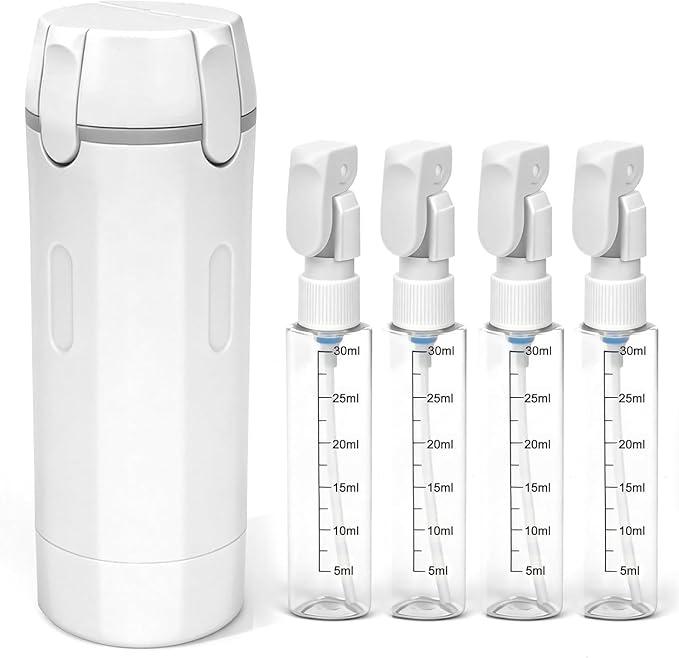 4 in 1 Travel Dispenser,4 Pack 30ML Travel Bottles for Toiletries,Refillable, Leak Proof and Portable,Suitable for Storing Shampoo, Shower Gel, Laundry Detergent, Suitable for Travel, Camping (White)