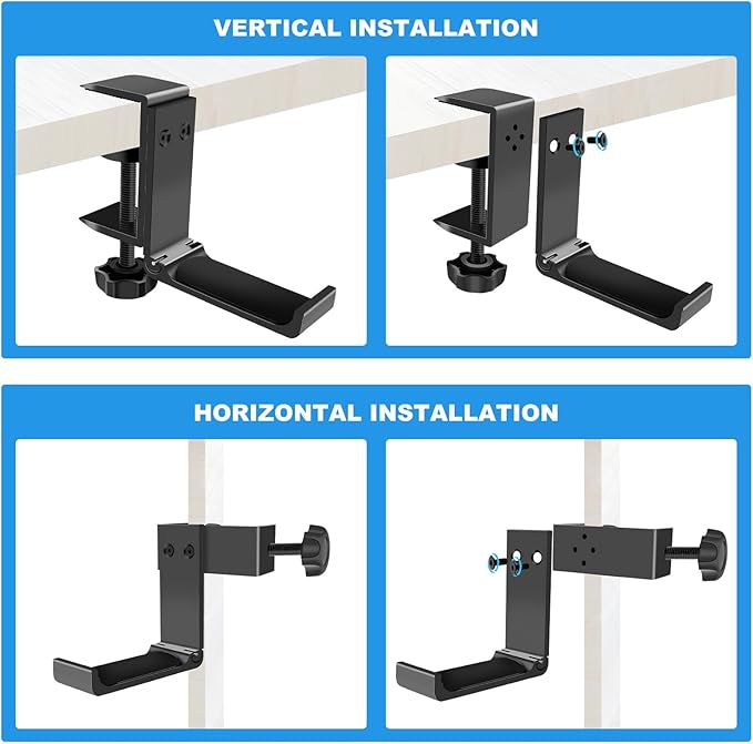 2PCS Headphone Stand Hanger Holder, Foldable Aluminum Desk Headphone, Universal Space Saving Headset Stand Multifunctional Under Desk Hanger for Home Office