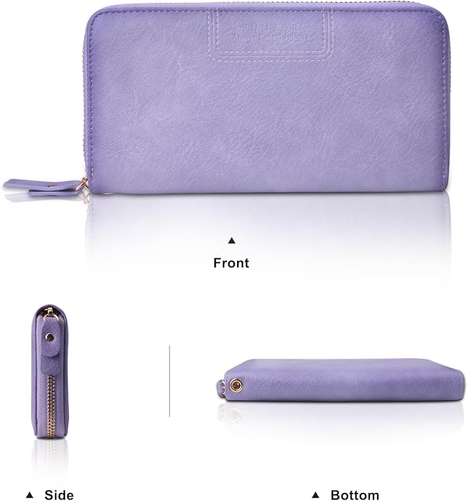 FT FUNTOR Wristlet Wallets for Women, Ladies PU Vegan Leather Clutch Wallet Zip around Phone Purse Card Holder Organizer