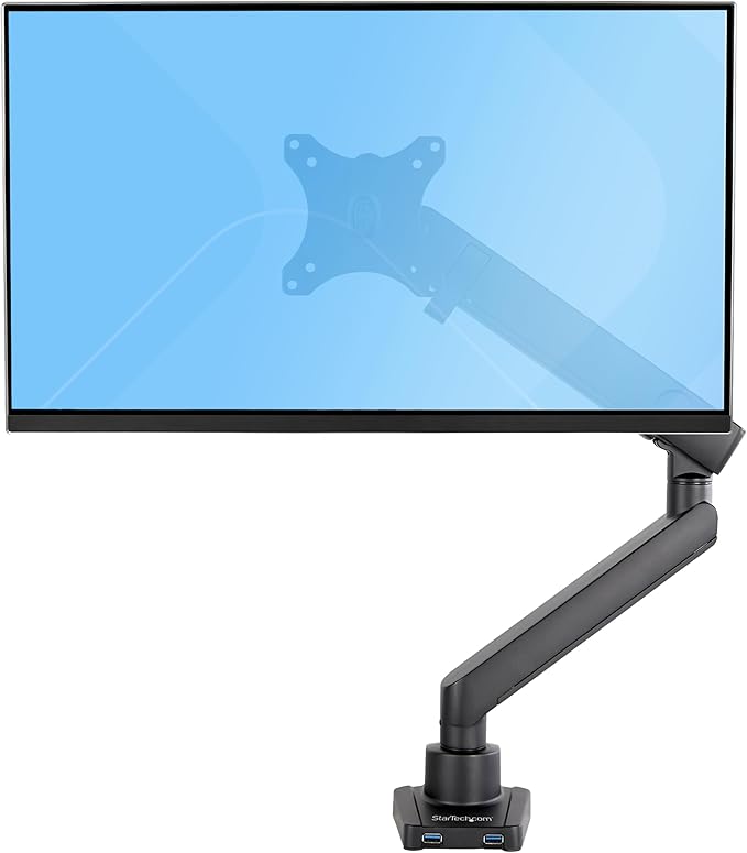 StarTech.com Desk Mount Monitor w/with 2X USB 3.0 Ports for VESA Display up to 34" (17.6lb/8kg), C-Clamp/Grommet, Mechanical Spring