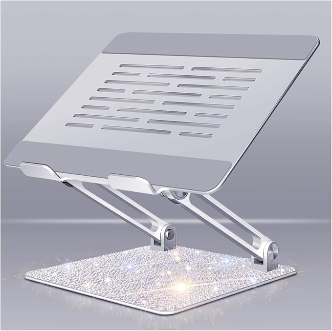 Bling Adjustable Laptop Stand, Portable Laptop Riser, Aluminum Laptop Stand for Desk Foldable, Computer Notebook Stand Holder for MacBook Air Pro, Dell XPS, HP (10-17.3'') - Silver