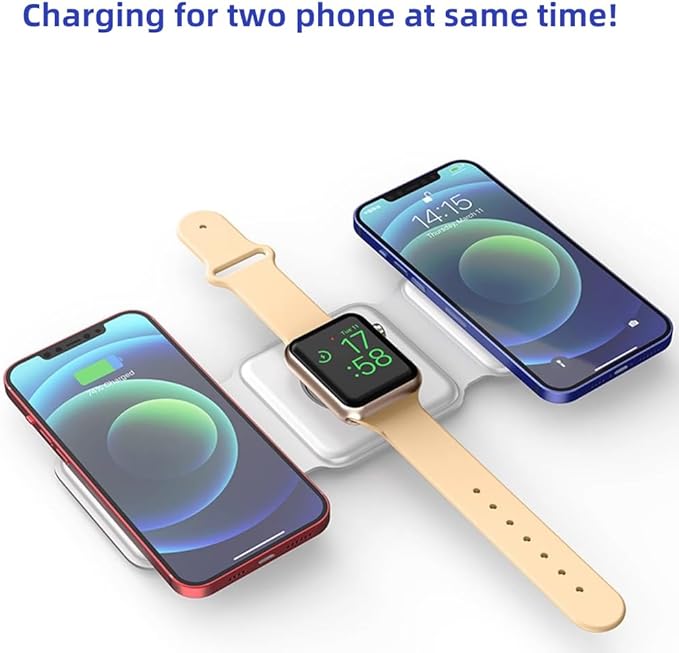 IHAO 3in1 Megnetic Attraction Wireless Charging Station Foldable Fast Charger for iPhone 15/14/13, iWatch & AirPods 15W Charging Stand with Strong Magnet Fold to Stand Multi-Device Safe Charging-White