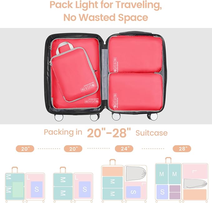 Cambond Compression Packing Cubes for Travel - Lightweight Expandable Travel Bags Luggage Organizers Travel Essentials Compression Cubes for Travel Space Saver for Carry on Suitcases Organizer