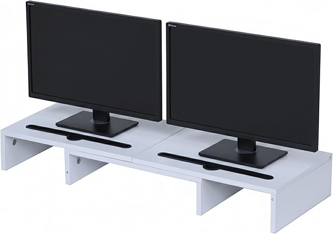 Relaxdays Monitor Stand, 2 Monitors, Extendable Segments, Width 74-105 cm, Ergonomic Screen Riser, White