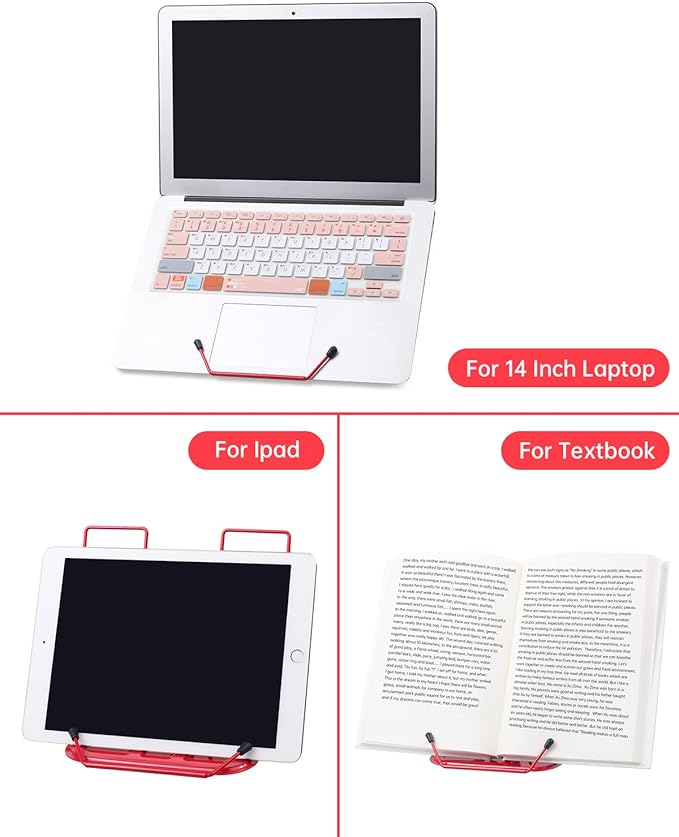 Honagu Book Stand for Reading, Adjustable Reading Rest Book Holder, Documents Stand, Sturdy Typing Stand for Recipes Textbooks Tablet Music Books (Red)