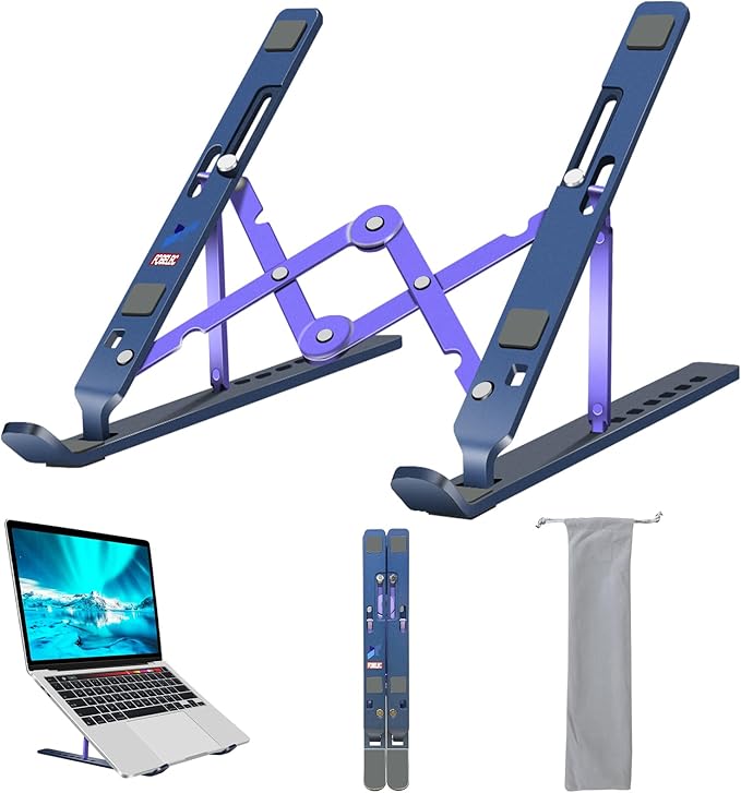 Laptop Stand, Computer Tablet Stand, Adjustable Aluminum Foldable Portable Laptop Holder Riser, Compatible with MacBook Air Pro, Lenovo, HP, Dell, More 10-15.6??Laptops and Tablets (Blue)