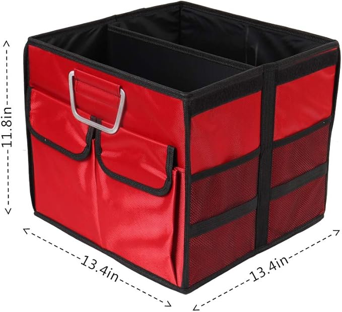 Car Trunk Organizer Collapsible Portable Multi Compartments Organizer with Non Slip Straps for SUV Truck Auto Vehicle Car Auto Minivan(Small without cover, Red)