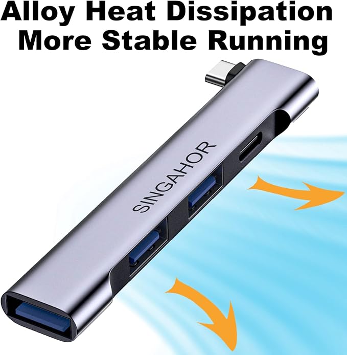 USB C Hub, 4-Port USB Splitter, USB Multiport Adapter for PC with 60W Fast Charge, 1 USB 3.0 Port and 2 USB 2.0 Ports for MacBook Air/Pro, iPad Pro, Laptops and More Type C Device
