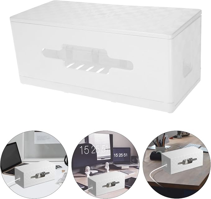 Cable Management Organizer Box with Lid Carbon Fiber Texture Cord Box Hider Desk Cord Organizer for Home Power Strip Cable Storage and Wire Concealer