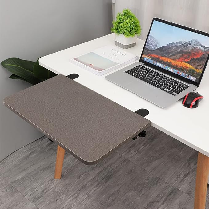Desk Extender Clamp for DIY Custom Wooden Desk Extender Board (Board not Included), No-Punch Computer Keyboard Tray Clamp for Home or Office (White)
