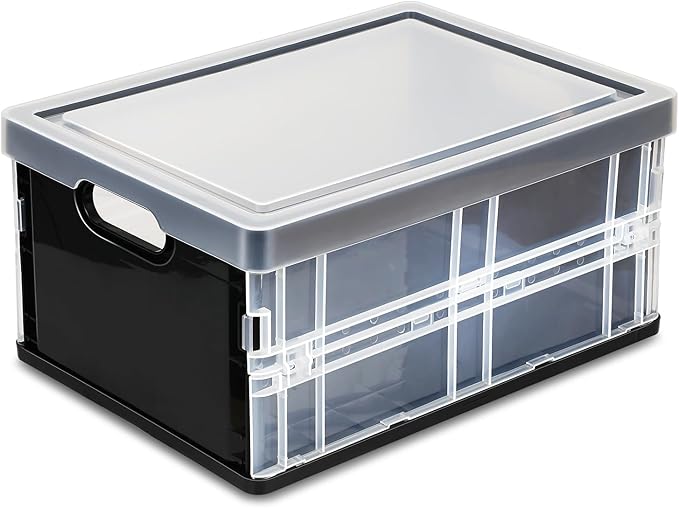 10 Quart Plastic Storage Bins With Lids, Clear Foldable and Stackable Containers Organize,Classroom Organization Tools (Black)