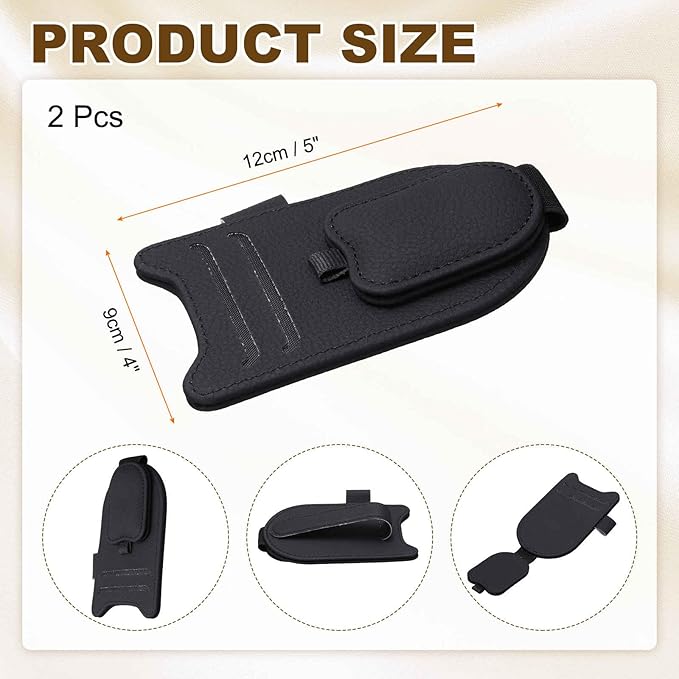 HARFINGTON 2 Pcs Sunglass Holder for Car Magnetic Leather Glasses Holder Universal Visor Sunglasses Clip Car Accessories Interior for Glasses Ticket Cards,Black