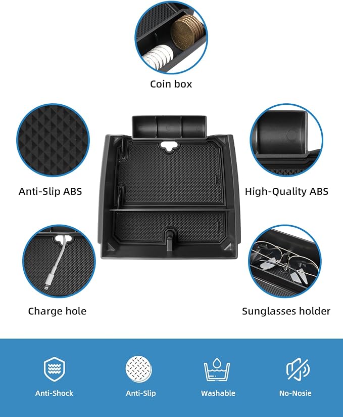 Armrest Organizer for 2025 2024 2023 Chevy Colorado/GMC Canyon, Center Console Organizer with Removable Rubber Mat, Center Console Tray Custom for Chevy Colorado Accessories, Black