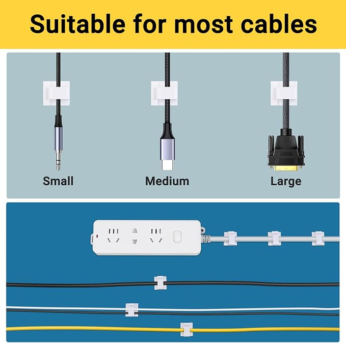 Segarty Large White Wire Clips Adhesive, 100PCS Self Adhesive Cable Clips, Cord Organizer, Wire Management Flat Ethernet Cable Holder Clamps Sticky Cable Tie Holder for Wall, Car, Office and Home Desk
