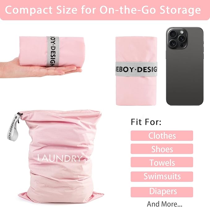 WiseBoy 2-Pack Travel Laundry Bags | Washable Wet Dry Bags for Gym | Odor-Resistant Dirty Clothes Organizer | Waterproof Swimsuit & Workout Gear Pouch with Heavy-Duty Zipper
