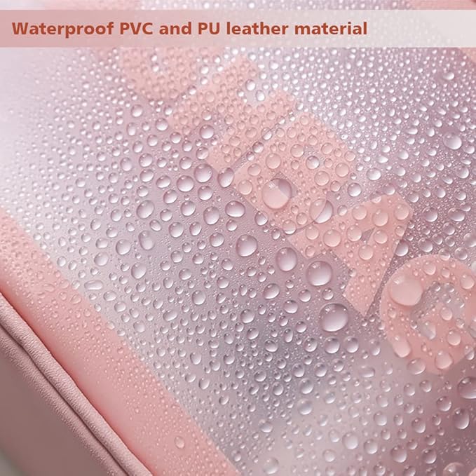 Travel Toiletry Bag for Women, Matte Translucent Shower Bag with Handy Handle, Makeup Cosmetic Organizer Bag for Travel Toiletries Accessories (Pink)