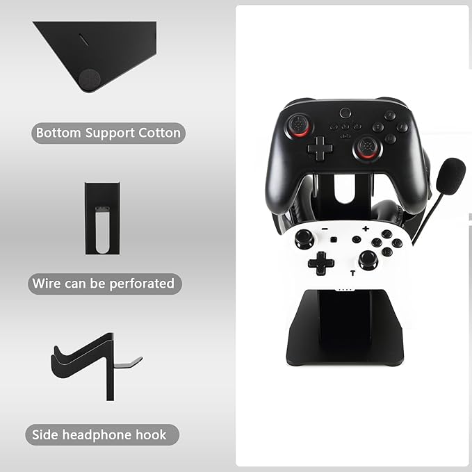Controller Holder 2 Tier, Controller and Headset Aluminum Stand for Gaming Desk, Stronger Snap-on Construction Hanger for All Universal Gaming PC Accessories