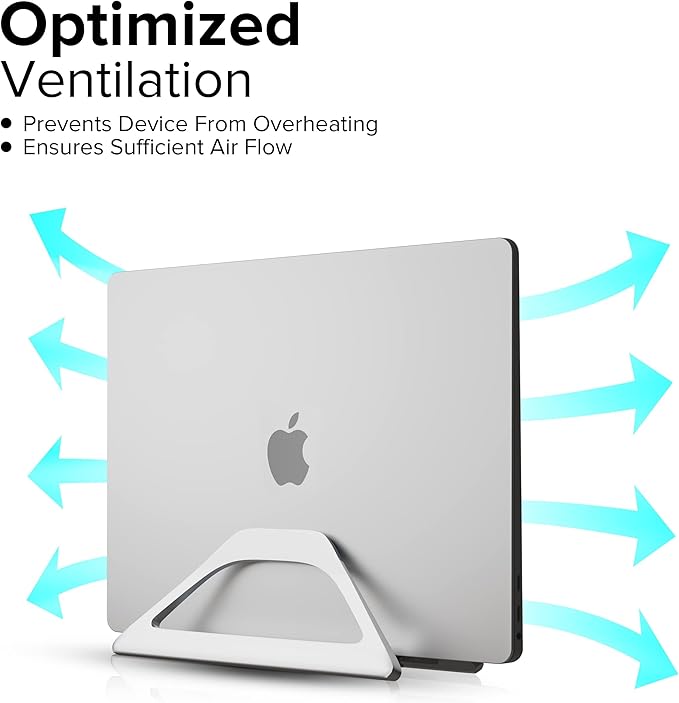 Elestoria Aluminum Vertical Laptop Stand with Gravity Auto-Lock ??Adjustable Laptop Holder Vertical fits MacBook Pro/Air, Chromebook & Gaming Laptops up to 17.3" ??Space-Saving Desktop Dock - Silver