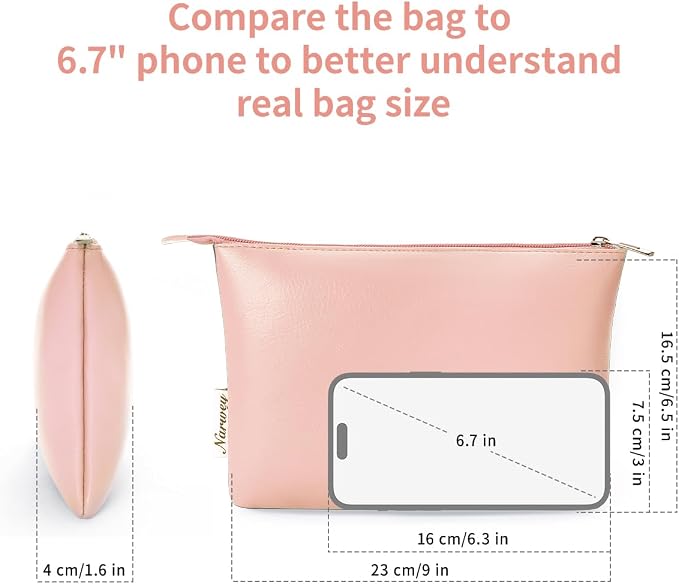 Narwey Small Makeup bag for Purse, Small Makeup Pouch for Purse Cosmetic Bag with Zipper, Cute PU Leather Make up Pouch for Women Girls (Pink)