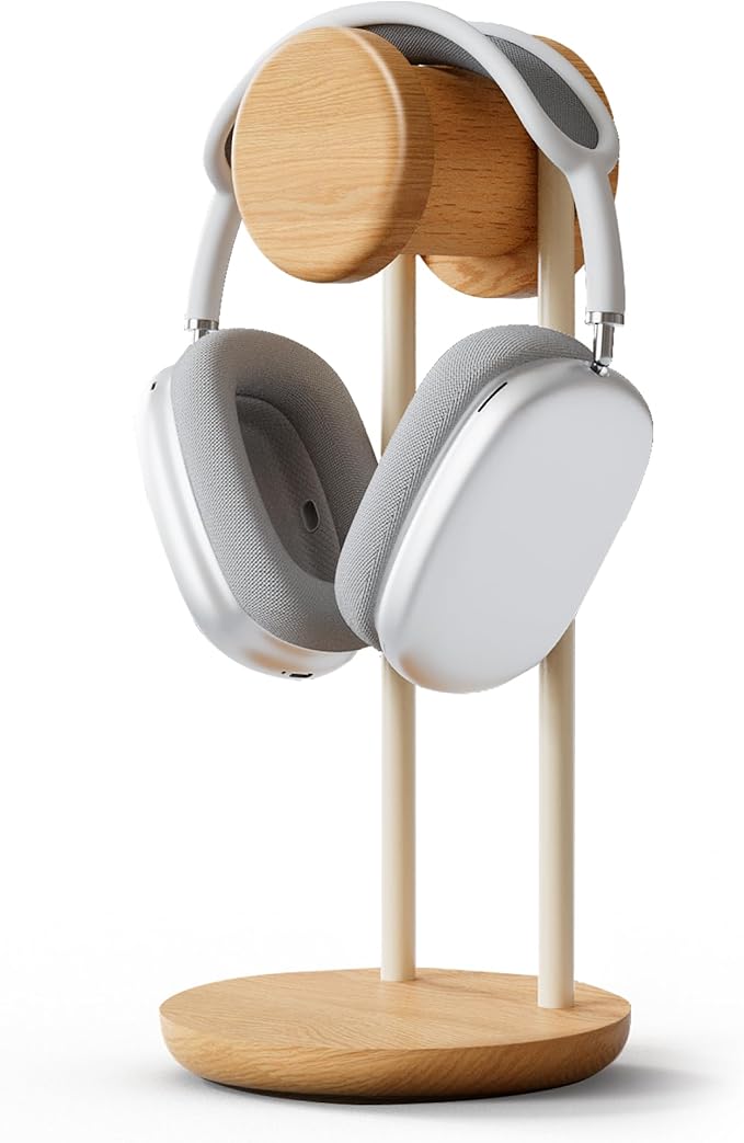 Fenge Headphone Stand for Desk, Nature Wood & Metal Headphone Holder with Storage Base, Desktop Headset Stand for Gaming Universal Headphones, Oak