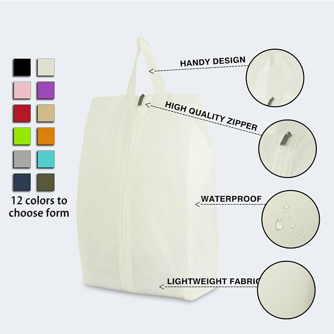6pcs Portable Shoe Organizer, Travel Pouches with Zipper, Golf Shoe Bags, Clothes Bags, Soccer Cleats Bag Shoe Pouch for Gym, Waterproof, Odor-Resistant (White)