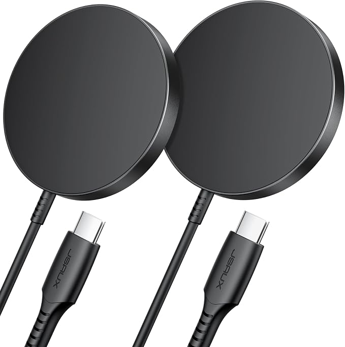 for iPhone 17 MagSafe Charger 2-Pack, JSAUX 15W Magnetic Wireless Charger for MagSafe Charger, iPhone 17e/17 Air Pro Max/16/15/14/13/12 Series/Airpods, Mag Wireless Charging Pad-Black