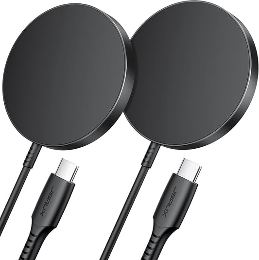 for iPhone 17 MagSafe Charger 2-Pack, JSAUX 15W Magnetic Wireless Charger for MagSafe Charger, iPhone 17e/17 Air Pro Max/16/15/14/13/12 Series/Airpods, Mag Wireless Charging Pad-Black